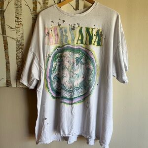 Nirvana distressed oversized band tee tshirt nevermind large smiley cream